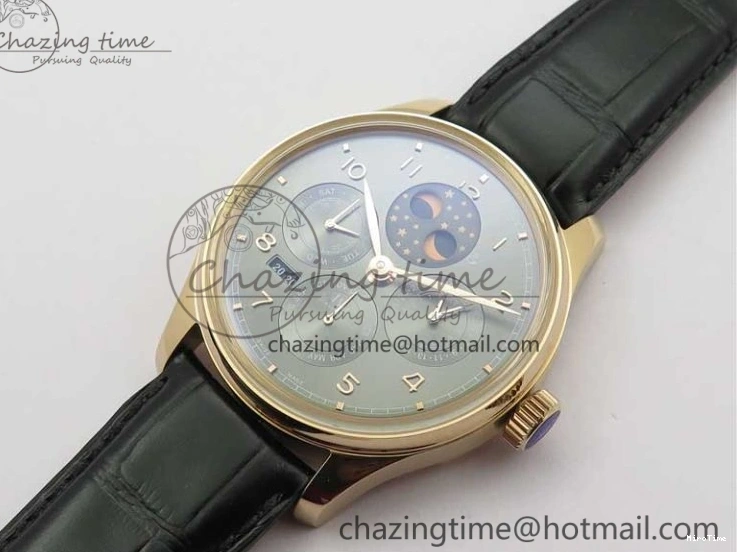 MIROTIME 0307 Elegant Portugieser Perpetual Calendar IW503302 RG V9F 1:1 Best Edition Gray Dial on Black Leather Strap A 7096